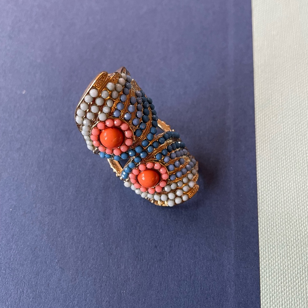 Multi-color beaded cocktail ring